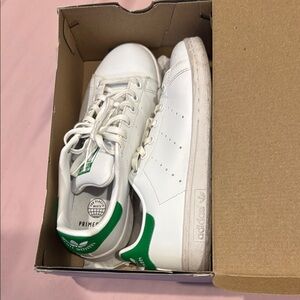 Adidas White and Green Stan Smith Sneakers